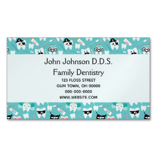 Dental Practice Cute Tooth Pattern Dentist Business Card Magnet
