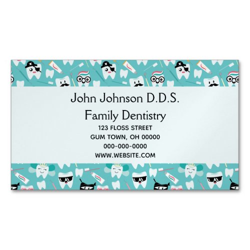 Dental Practice Cute Tooth Pattern Dentist Business Card Magnet