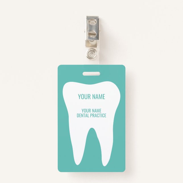 Dental practice name badges with tooth logo (Front with Clip)