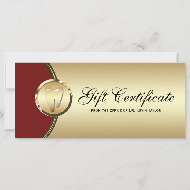 Dental Rack Card Gift Certificate Gold Molar Red (Front)