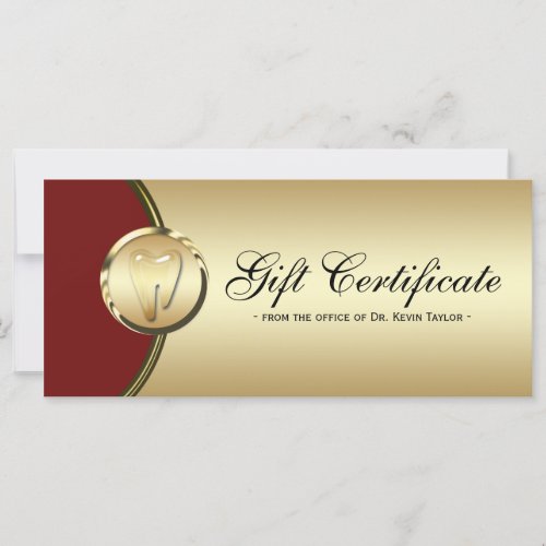 Dental Rack Card Gift Certificate Gold Molar Red