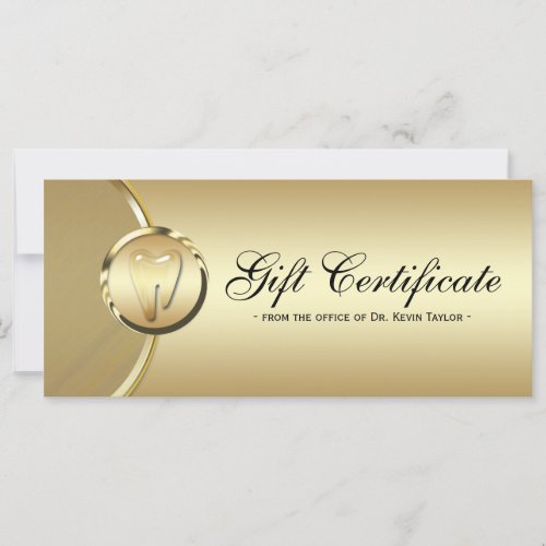 Dental Rack Card Gift Certificate Gold Molar Tooth