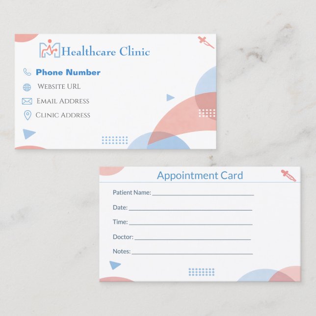 Dental Reminder Cards for Clinic Appointments (Front/Back)