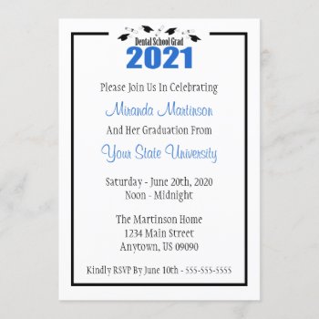 Dental School 2021 Graduation Invite (blue Caps) by WindyCityStationery at Zazzle