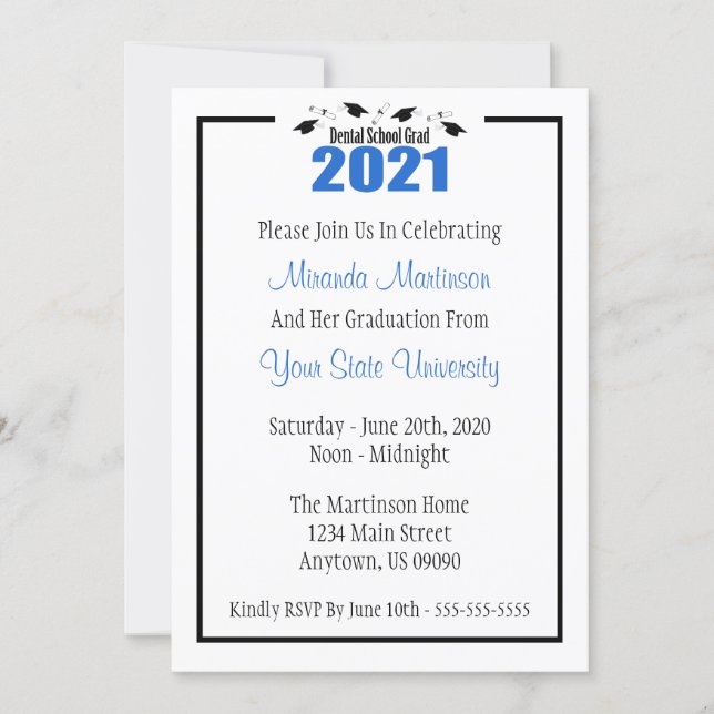 Dental School 2021 Graduation Invite (Blue Caps) (Front)