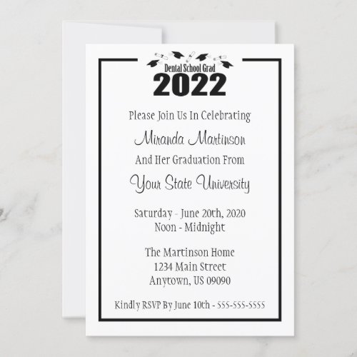 Dental School 2022 Graduation Invite Black Caps