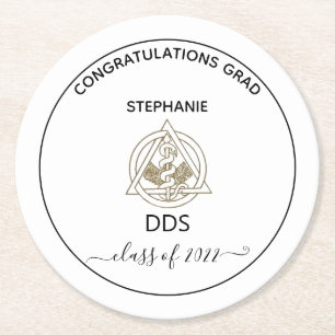  Dental School Caduceus Graduation Party Round Paper Coaster