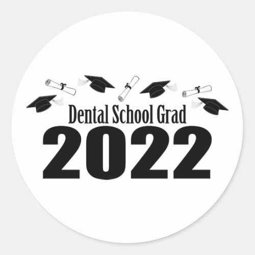 Dental School Grad 2022 Caps And Diplomas Black Classic Round Sticker