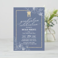 Dental School Graduation Gold Tooth Blue Botanical