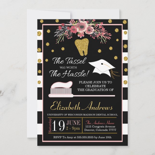 Dental School Graduation Invitation - Floral (Front)