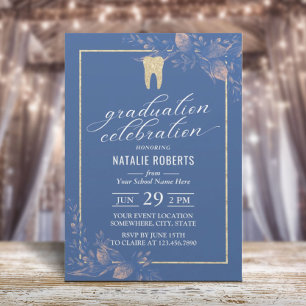 Dental School Graduation Vintage Blue Botanical Invitation