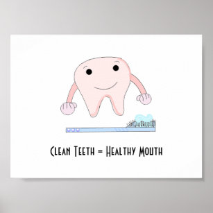 Dental Slogan with Pink Tooth and Toothbrush Poster