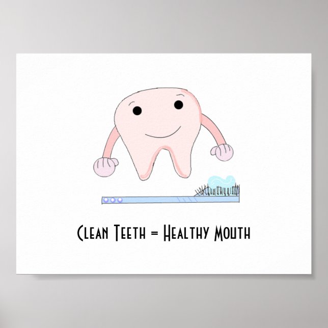 Dental Slogan with Pink Tooth and Toothbrush Poster (Front)