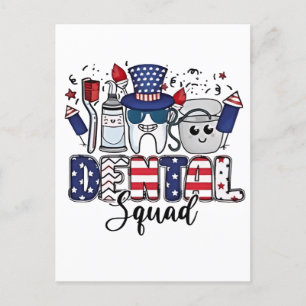 Dental Squad Cute Dentist Hygienist 4th of July Invitation Postcard