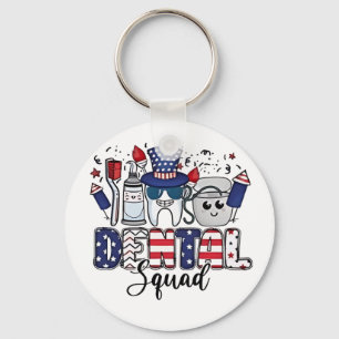 Dental Squad Cute Dentist Hygienist 4th of July Keychain