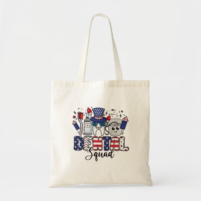 Dental Squad Cute Dentist Hygienist 4th of July Tote Bag (Front)