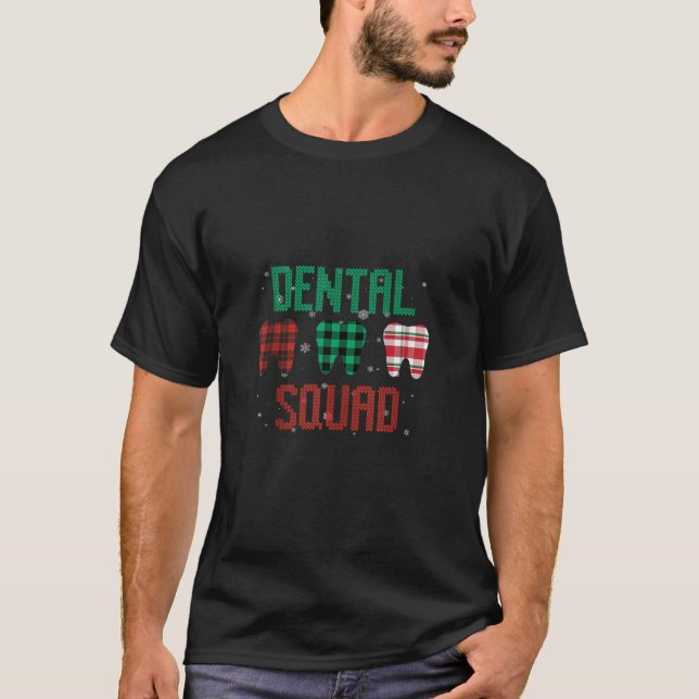 Dental Squad Dentist Plaid Print Funny Xmas Dentis T-Shirt (Front)