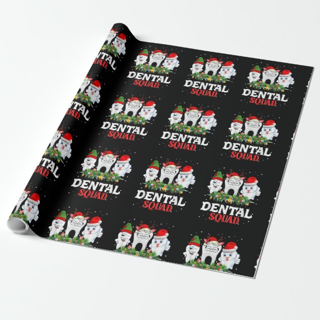 Dental Squad Funny Dentist Christmas Holiday Famil Wrapping Paper (Unrolled)