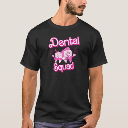 Dental Squad Funny Santa Reindeer Teeth Retro Pink T_Shirt