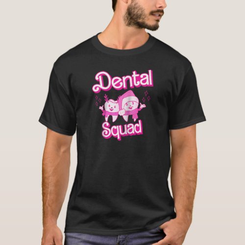 Dental Squad Funny Santa Teeth Dentist Retro Pink  T_Shirt