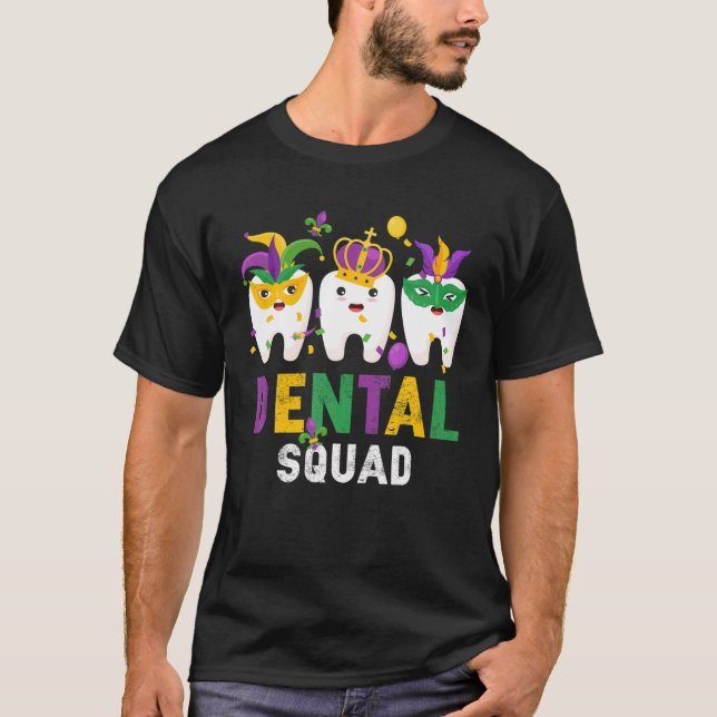 Dental Squad Jester Mask Teeth Dentist Mardi Gras T-Shirt (Front)