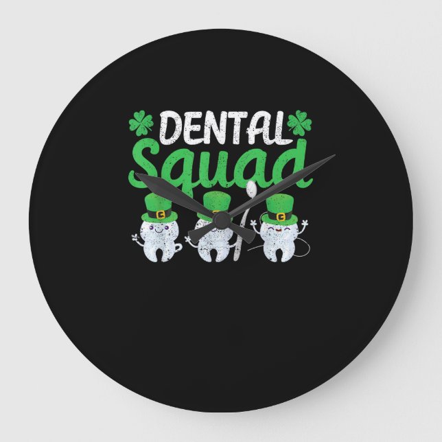 Dental Squad Leprechaun Teeth St Patricks Day Toot Large Clock (Front)