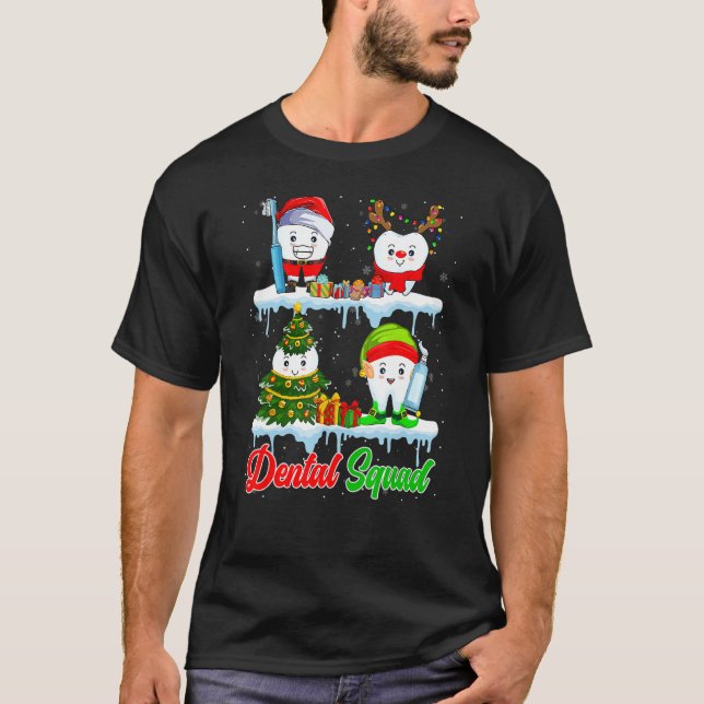 Dental Squad Santa Elf Reindeer Christmas Tree Tee (Front)