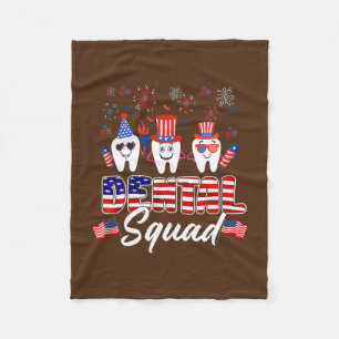 Dental Squad Tooth Funny 4th Of July USA Flag Fleece Blanket