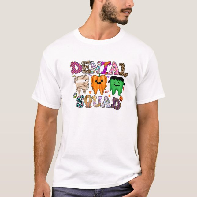 Dental Squad Tooth Leopard Halloween Dentist Spook T-Shirt (Front)