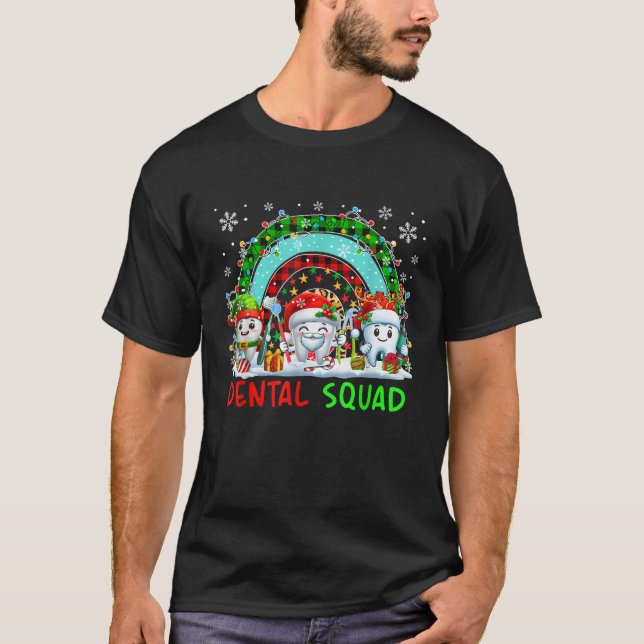 Dental Squad Xmas Three Santa Reindeer Elf Teeth D T-Shirt (Front)