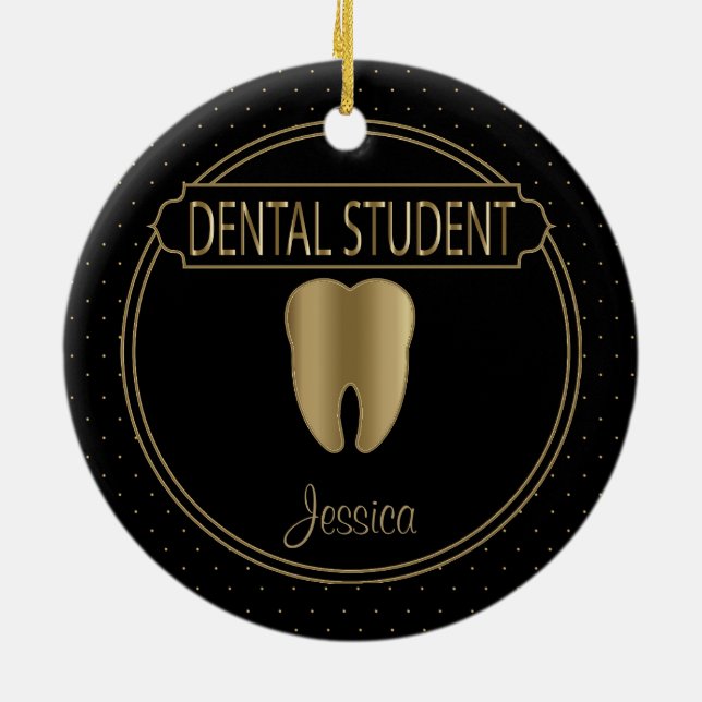 Dental 🦷 Student  - Black and Gold Ceramic Ornament (Back)