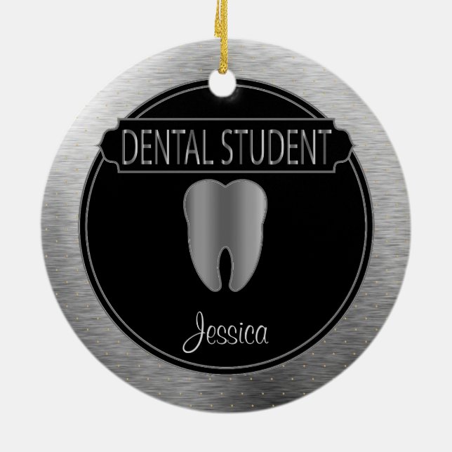 Dental 🦷 Student  - UpScale Black and Silver Ceramic Ornament (Back)