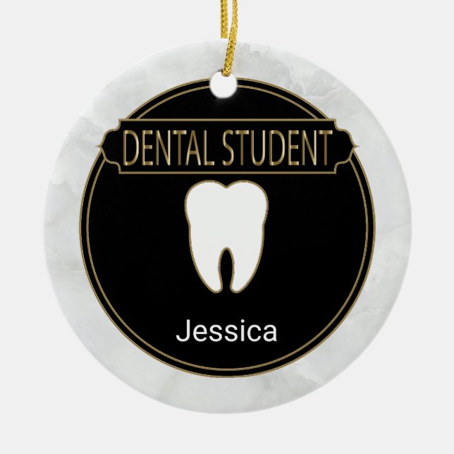 Dental 🦷 Student - White Marble Ceramic Ornament (Front)