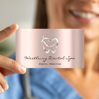 Dental Studio Smile Logo Blush Rose Dentist Business Card