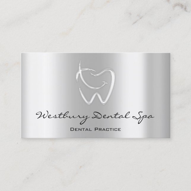 Dental Studio Smile Logo Silver Gray Business Card (Front)