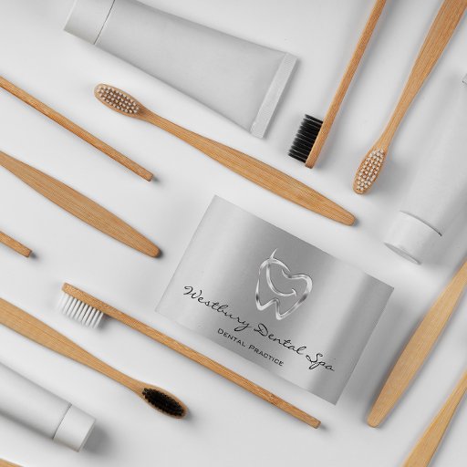 Customizable Dental Studio Smile Logo Silver Health Dentist Business Card