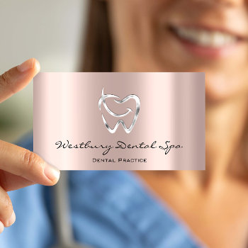 Dental Studio Smile Logo Silver Rose Dentist Business Card by luxury_luxury at Zazzle