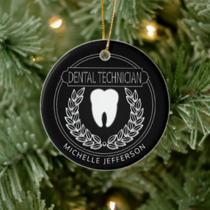 Dental 🦷 Technician - Black, White and Silver Ceramic Ornament