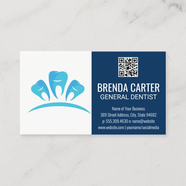 Dental Teeth Logo | QR Scan Code Business Card (Front)