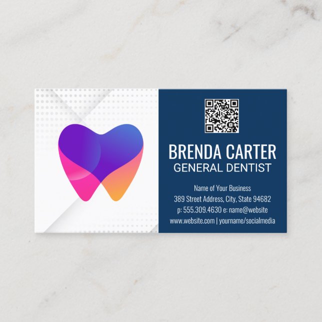 Dental Teeth Logo | QR Scan Code | Health Business Card (Front)