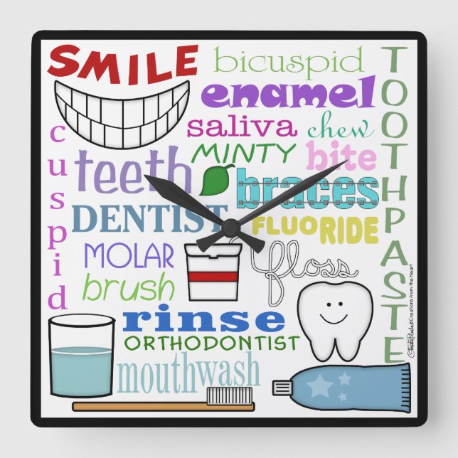 Dental Terms Subway Art Square Wall Clock (Front)