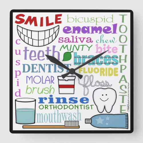 Dental Terms Subway Art Square Wall Clock