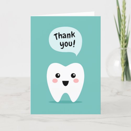 Dental thank you card with cute tooth