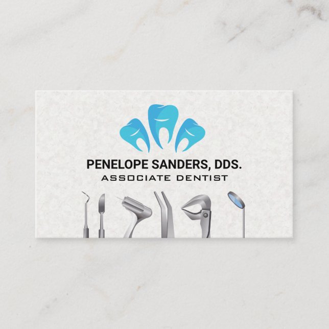 Dental Tools and Teeth Logo Business Card (Front)