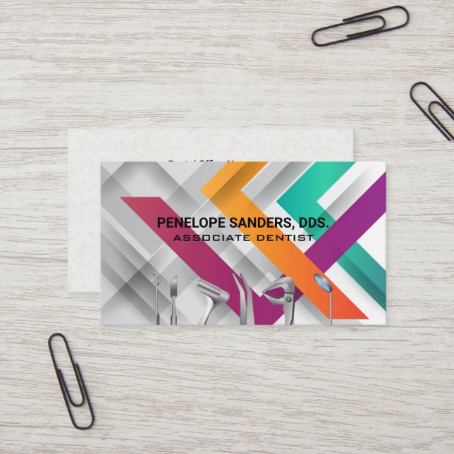 Dental Tools Logo | Lines Pattern  Business Card (Front/Back In Situ)