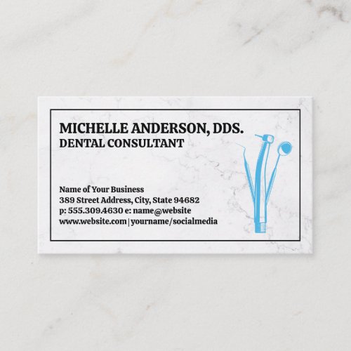 Dental Tools Logo  Marble Background Business Card