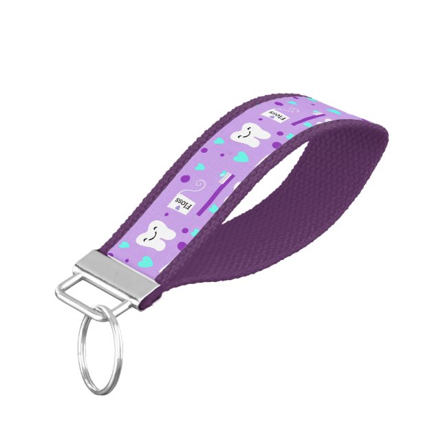 Dental Tooth Brush Floss Lavender - Aqua Wrist Keychain (Angled Down)