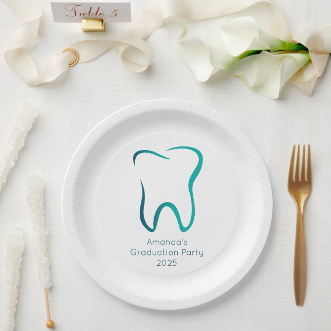 Dental Tooth Dentistry Medical Image Graduation Paper Plates (Wedding)