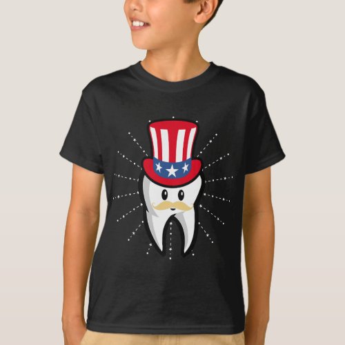 Dental Tooth Hat 4th Of July USA Flag Dentist T_Shirt
