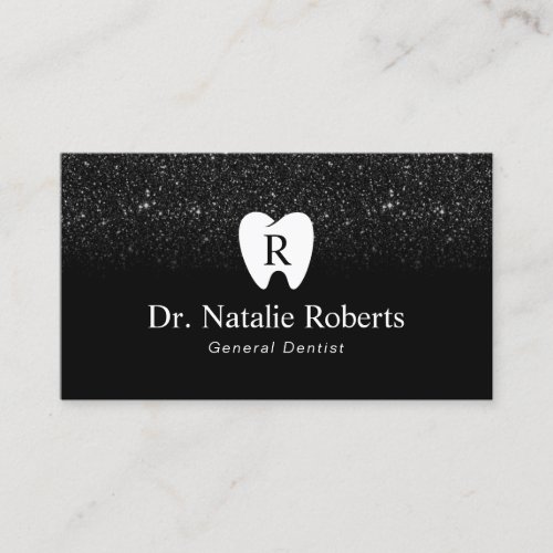 Dental Tooth Logo Black Glitter Dentist Appointment Card